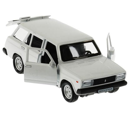 2104-12-WH 340048 Машина металл ВАЗ-2104 ЖИГУЛИ длина 12 см, двери, багаж, инерц, белый, кор. Техноп