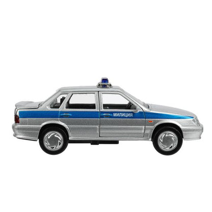 Машина металл свет-звук ваз-2115 самара ПОЛИЦИЯ 12 см, двери, багажник, кор. Технопарк в кор.2*36шт