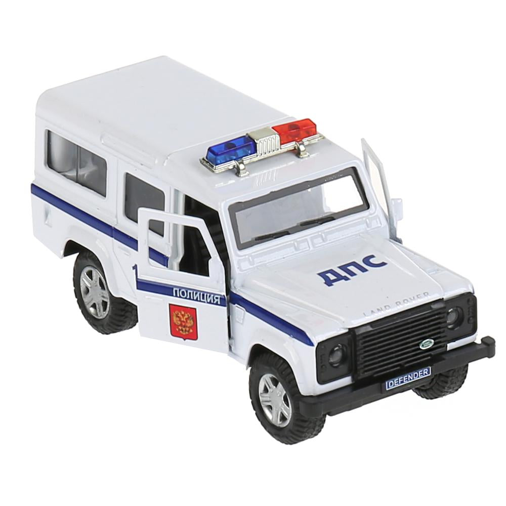 Машина металл land rover defender полиция 12см,откр.двери,инерц.,белый в кор. Технопарк в кор.2*36шт
