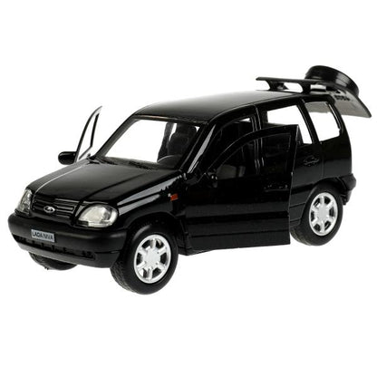 Машина металл LADA NIVA длина 12 см, двери, багажник, инерц, черный, кор. Технопарк в кор.2*36шт