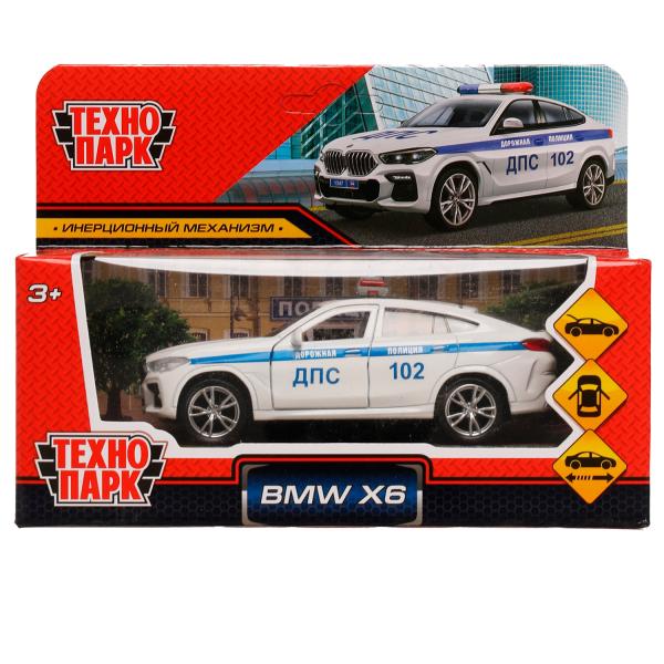 Machine en métal BMW X6 ПОЛИЦИЯ 12 см, двери, багаж, инерц, белый, кор. Parc technologique dans le cor.2*36шт