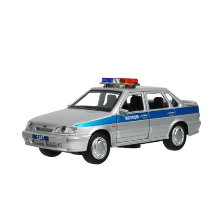 Машина металл свет-звук ваз-2115 самара ПОЛИЦИЯ 12 см, двери, багажник, кор. Технопарк в кор.2*36шт