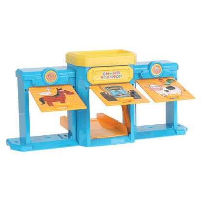 Игрушка пластик ворота+1 машинка, СИНИЙ ТРАКТОР,кор. ТЕХНОПАРК в кор.24шт