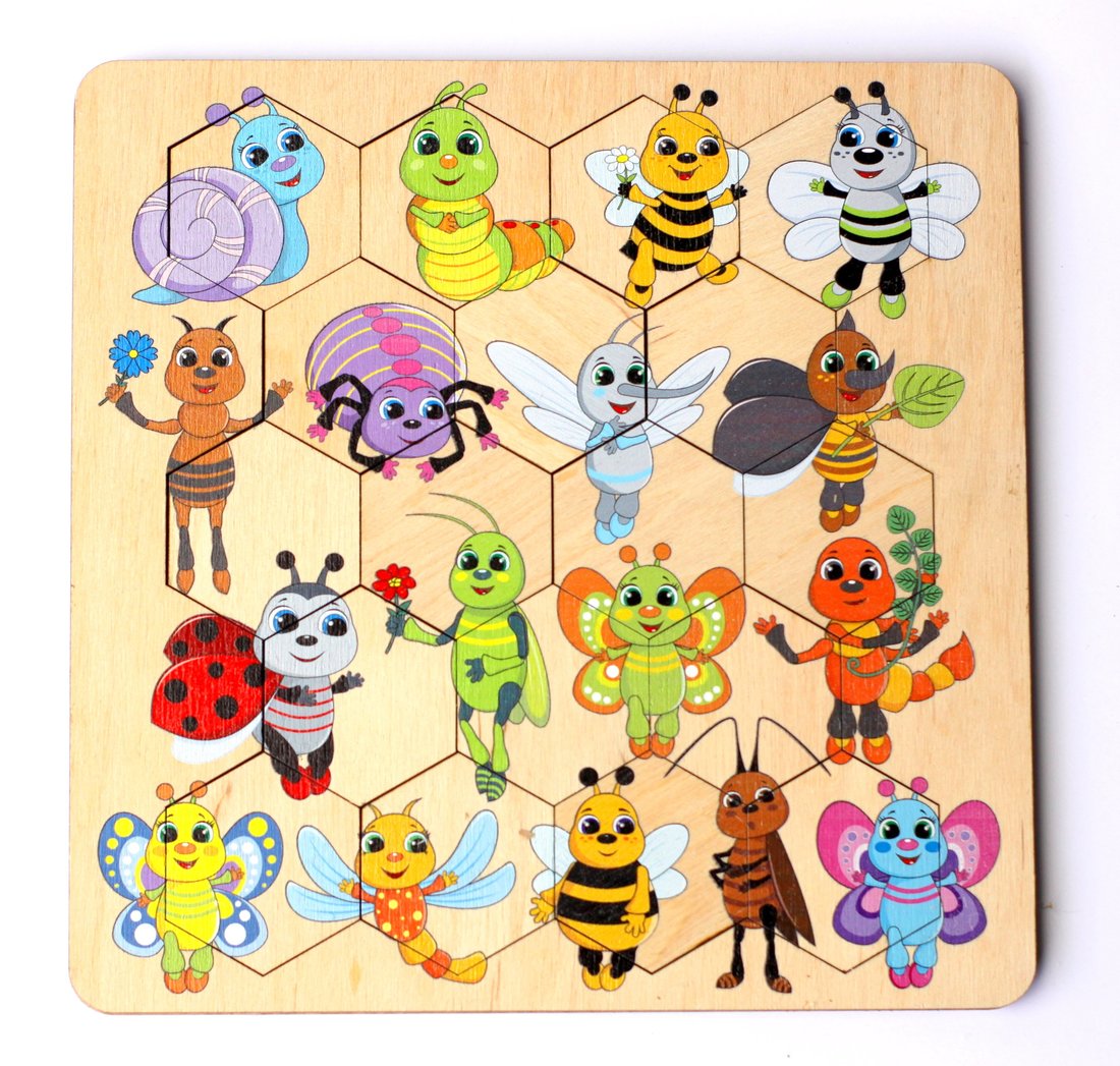 00784 Пазл деревянный. Занимательные соты. Букашки