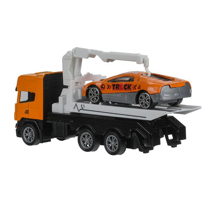 Машина металл ЭВАКУАТОР эвакуатор 12см с машинкой 7см, инерционный подвижный КРАН Технопарк в кор.2*144шт