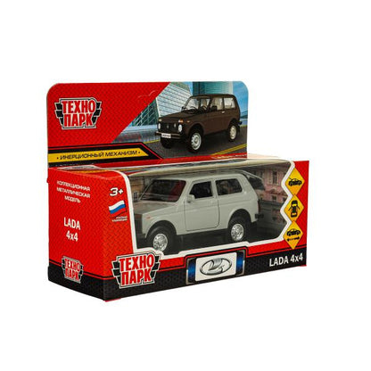 Машина металл LADA 4x4 длина 12 см,двери,багаж,инерц,темно-серый,кор Технопарк в кор.2*36шт
