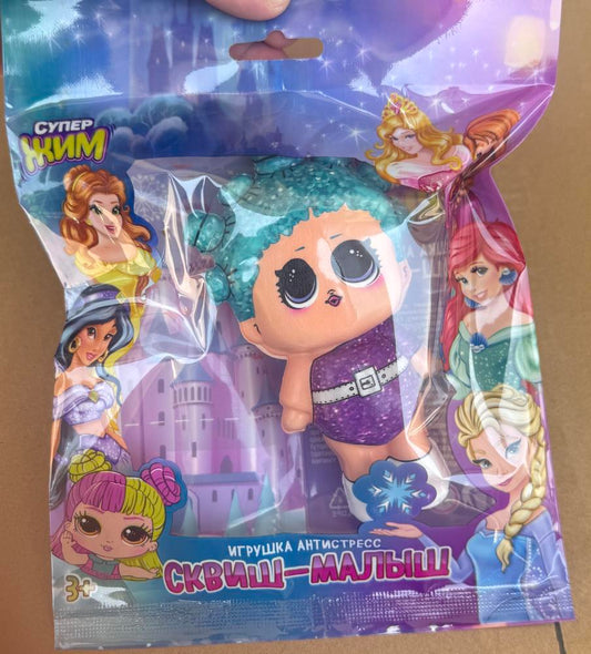 Игрушка - антистресс сквиш малыш, девочка с голубыми волосами, флоупак Супер Жим в кор.6*12шт