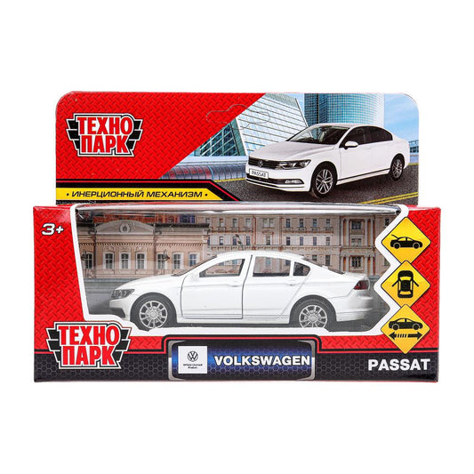 Технопарк. Модель "Volkswagen Passat" 12 см, мелалл., двери, багаж, инерц, белый арт.PASSAT-12-WH