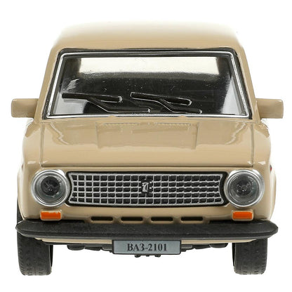 2101-12-BG Машина металл ваз-2101 длина 12 см, двери, багажник, инерц, бежевый, кор. Технопарк в кор.2