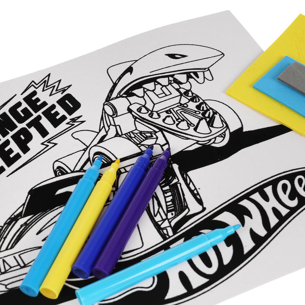 Набор д/детского тв-ва, ХОТ ВИЛС аппликация и раскаска на бархате (17х23см) МУЛЬТИ АРТ в кор.100шт