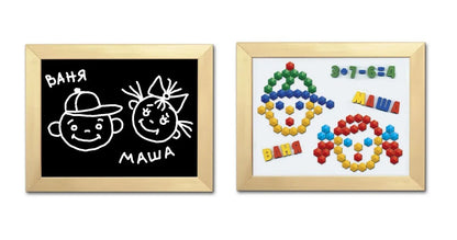 Доска комбинированная №6 (мел, маркер, набор букв рус.алфавита, цифр, знаков, вкладыши, магнитная шестигранная мозаика) новая упаковка (Россия)