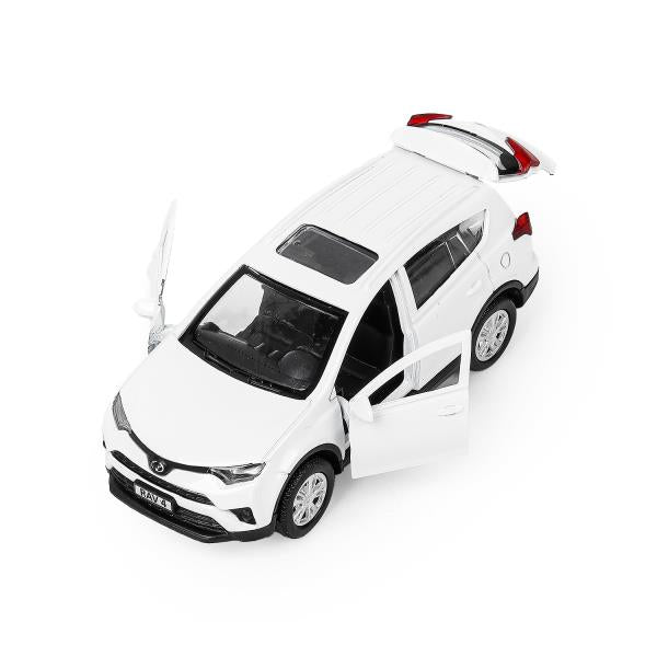 Машина металл TOYOTA RAV4 длина 12 см, двери, багажник, инерц, белый, кор. Технопарк в кор.2*36шт