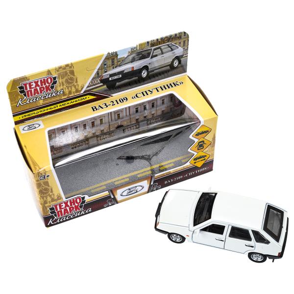 Машина металл Ваз-2109 "СПУТНИК" 12 см, двери, багажник, инер,белый, кор. Технопарк в кор.2*36шт