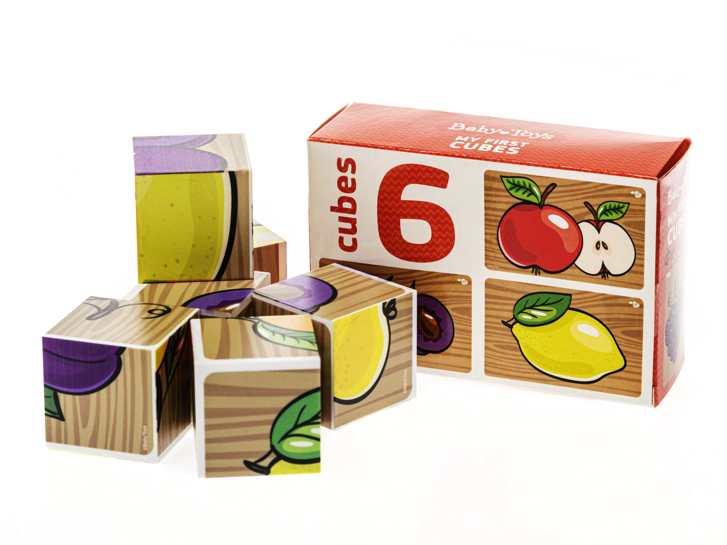 Кубики "Фрукты" (без обклейки) 6 шт Jouets pour bébé