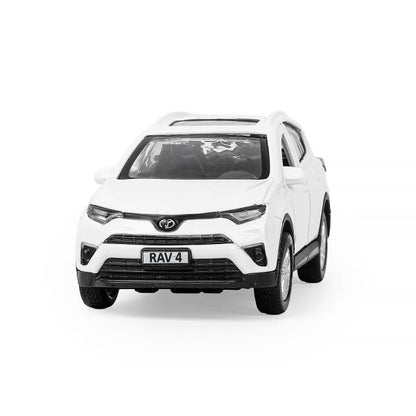 Машина металл TOYOTA RAV4 длина 12 см, двери, багажник, инерц, белый, кор. Технопарк в кор.2*36шт