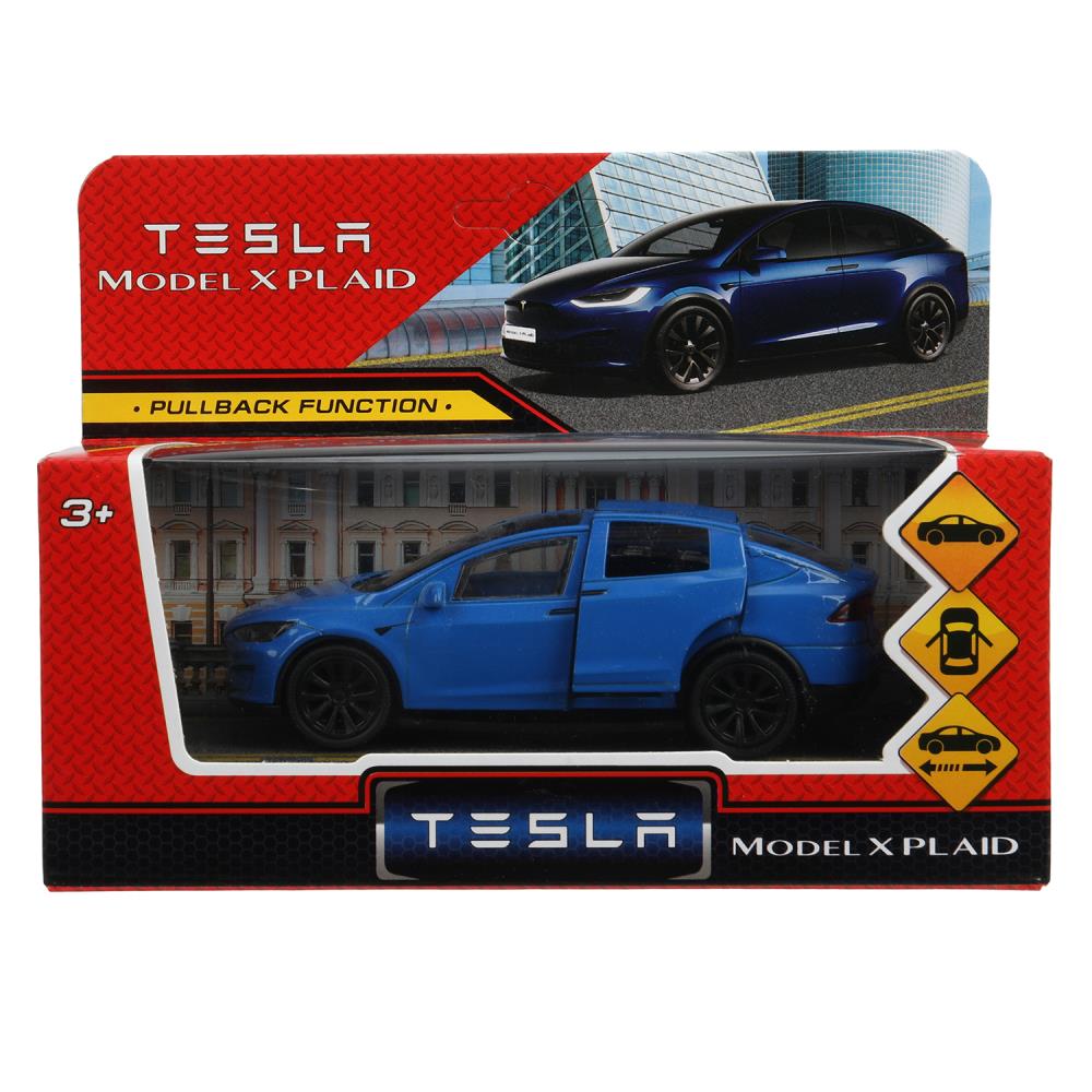 Машина металл tesla model x plaid 12 см, двери, синий, кор. Технопарк в кор.2*36шт