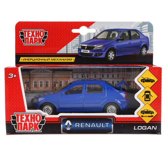 Машина металл "RENAULT LOGAN", длина 12см, открыв. двери, инерц, синий в кор. Технопарк в кор.2*36шт