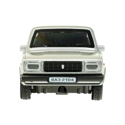 Машина металл ВАЗ-2104 ЖИГУЛИ 12 см, двери, багажник, инерц, серебристая, кор. Технопарк в кор.2*36шт