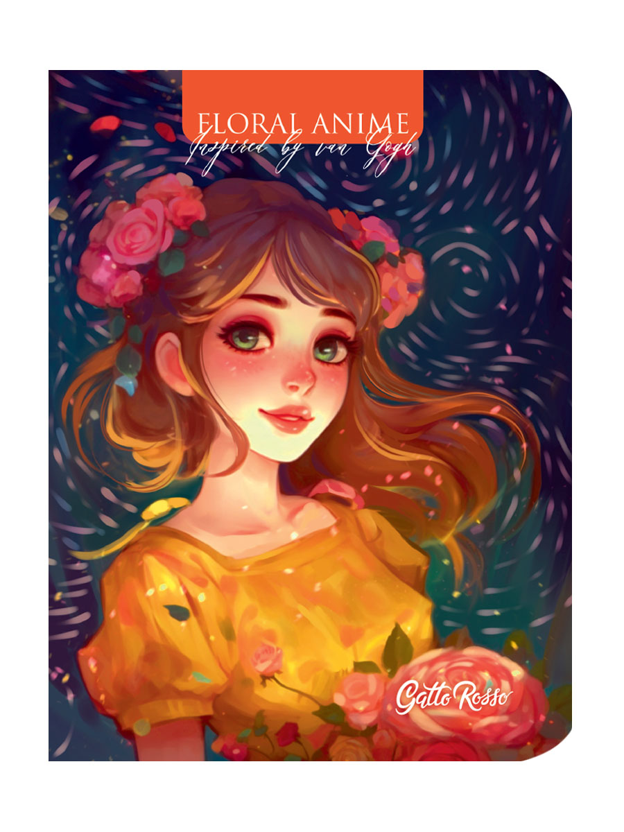 Gatto Rosso. Блокнот в клетку Floral anime. ОРАНЖЕВЫЙ