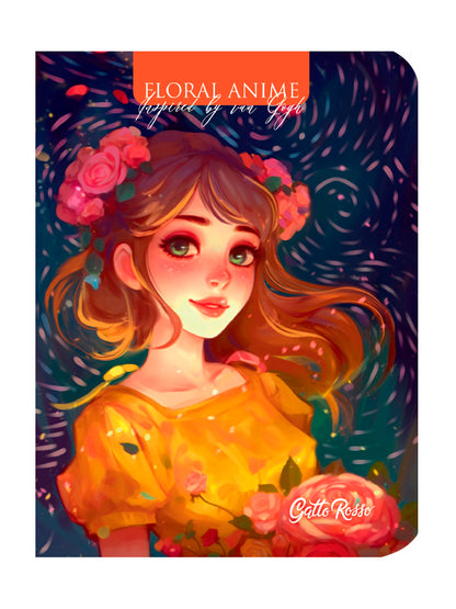 Gatto Rosso. Блокнот в клетку Floral anime. ОРАНЖЕВЫЙ