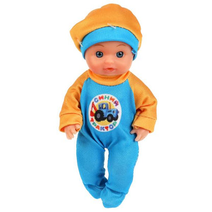 Пупс функц Синий ТРАКТОР 15см, пьет, пис, бутылочка, на блистере КАРАПУЗ в кор.72шт