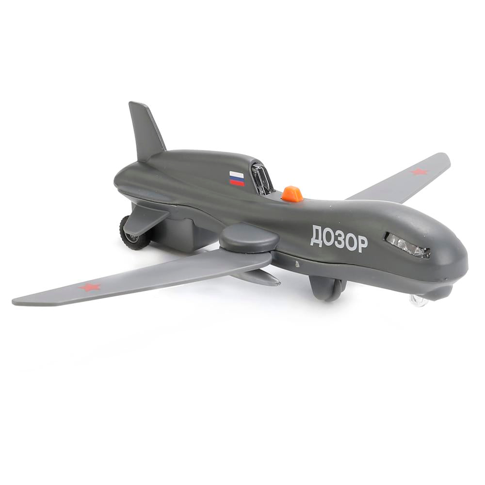 МОДЕЛЬ "ТЕХНОПАРК" МЕТАЛЛ. ИНЕРЦ. БЕСПИЛОТНИК ДОЗОР 19СМ, СВЕТ+ЗВУК, СКЛ. КРЫЛЬЯ В КОР. в кор.2*24шт