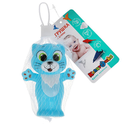 Игрушка для ванны котик 9 см, в сетке, КАПИТОШКА в кор.2*240шт