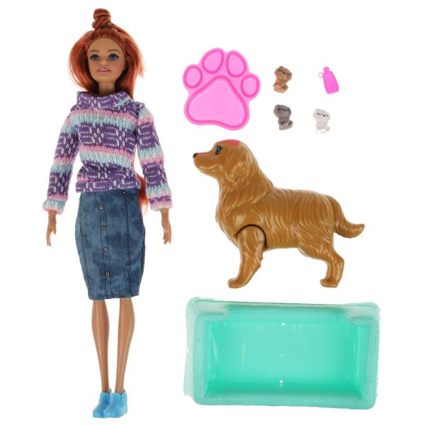 Кукла 29 см София, руки и ноги сгиб, акс, беременная собака, кор КАРАПУЗ в кор.24шт