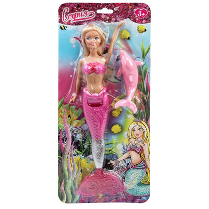 Кукла 29см русалка с пластиковым хвостом, дельфин, блист КАРАПУЗ в кор.24шт