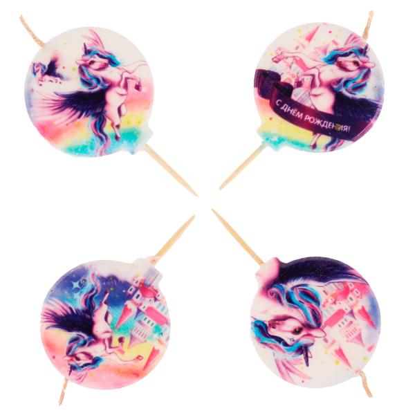 Свечи для торта Со стикером на шпажках 4 шт, блистер, единорог ЧУДО ПРАЗДНИК в кор.24наб
