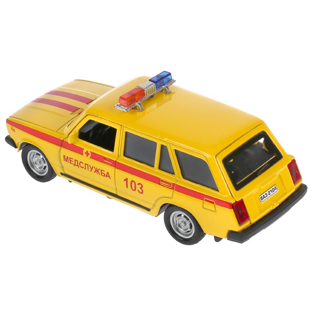Машина металл ВАЗ-2104 ЖИГУЛИ СКОРАЯ 12 см, двери, багаж, инерц, кор. Технопарк в кор.2*36шт