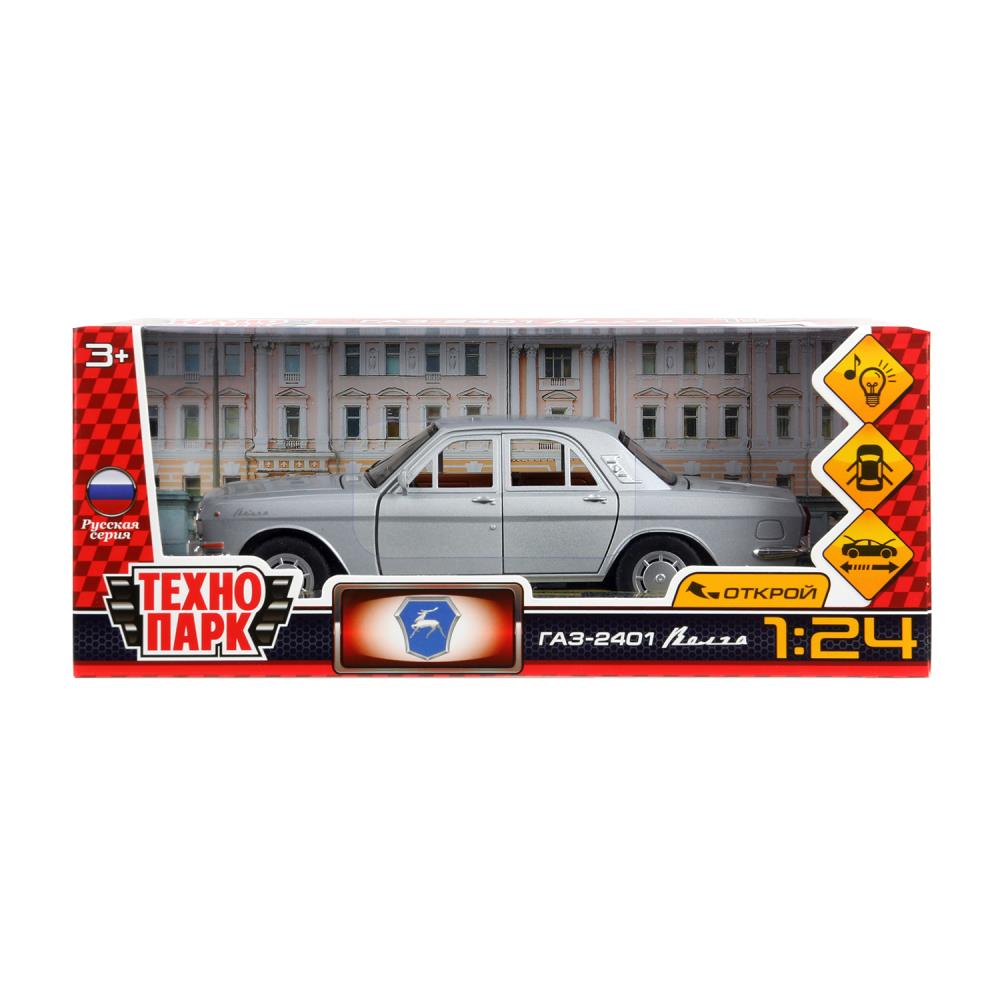 ГАЗ 2401 свет-звук 19,7 см, дв, кепка, сумка, ин, серый Технопарк в кор.2*24шт