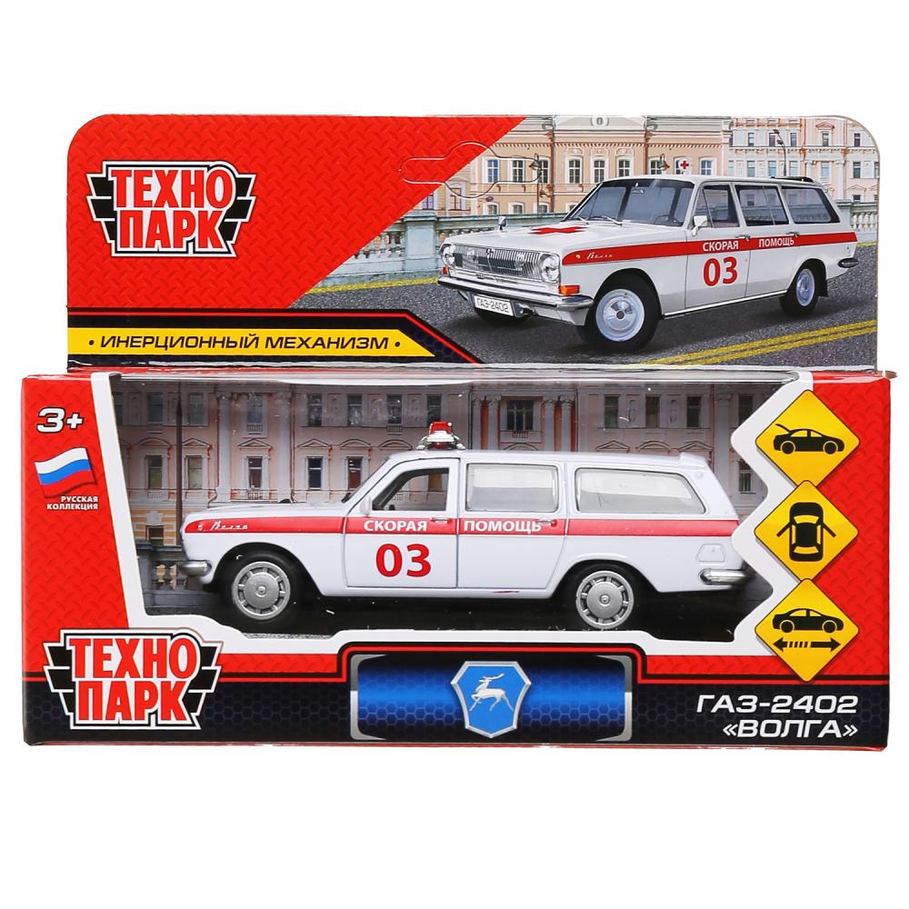 2402-12AMB-WH 303651 Машина металл ГАЗ-2402 "ВОЛГА" СКОРАЯ 12 см, двери, багаж, белая, в кор. Техн