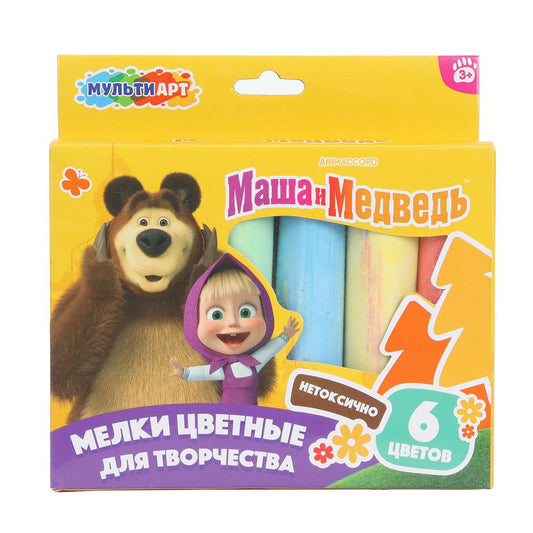 MEL6-127106 (48) Мелки асфальтовые 6 цв Маша и Медведь МУЛЬТИ АРТ в кор.48наб