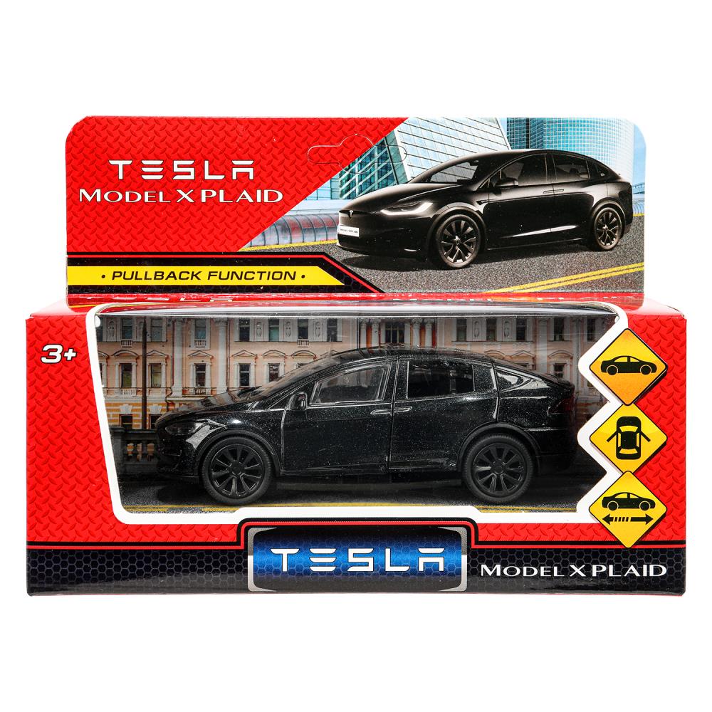 MODELX-12-BK Машина металл tesla model x plaid 12 см, двери, черн, кор. Технопарк в кор.2*36шт