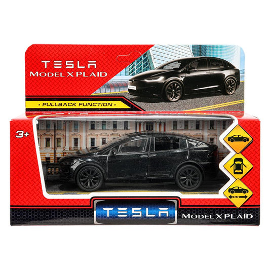 MODELX-12-BK Машина металл tesla model x plaid 12 см, двери, черн, кор. Технопарк в кор.2*36шт