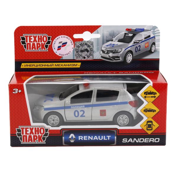 Машина металл RENAULT sandero ПОЛИЦИЯ, 12 см, двери, багаж., инерц., кор. Технопарк в кор.2*24шт