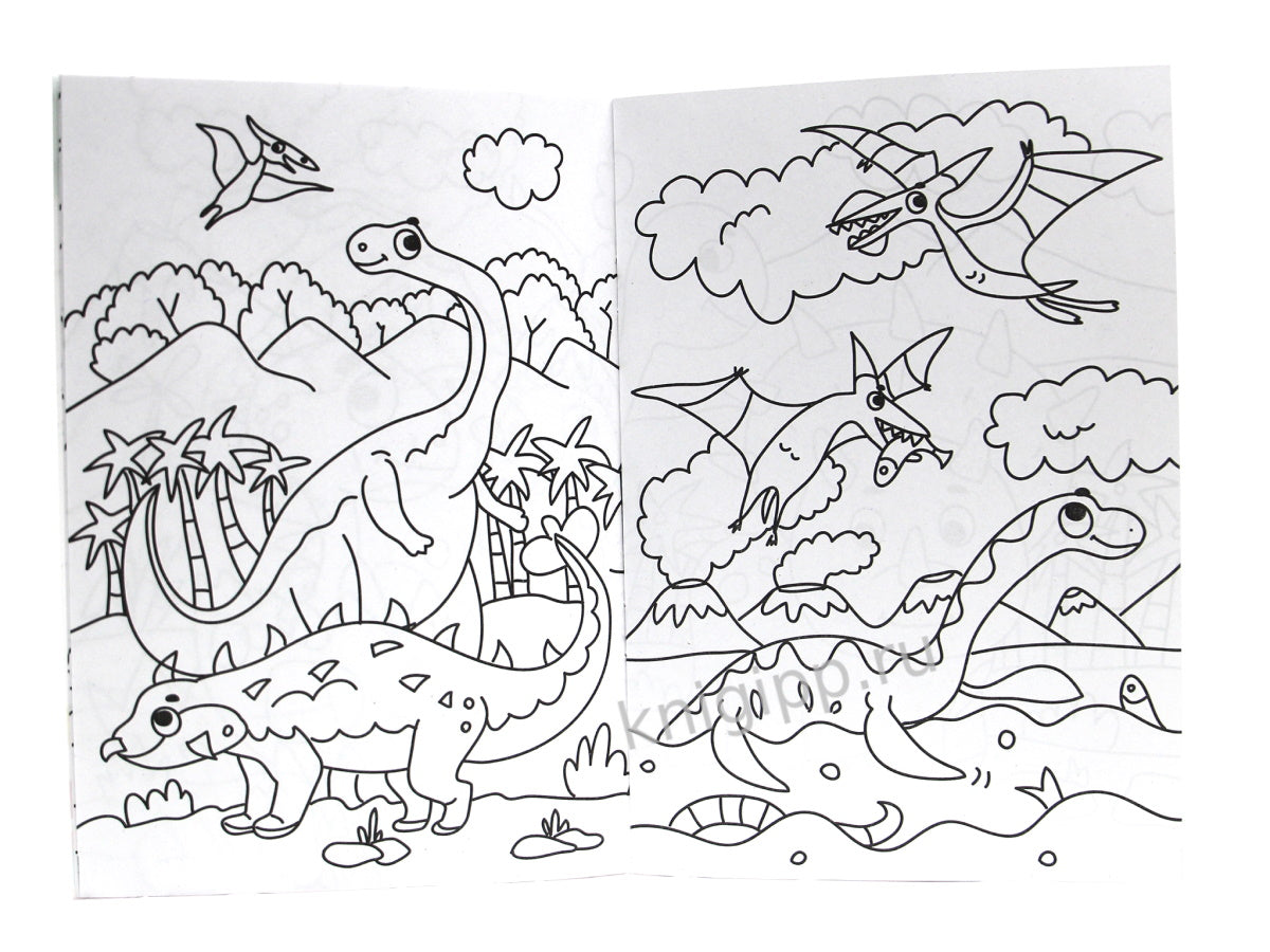 РАСКРАСКИ А5 эконом ВЕСЁЛЫЕ КАРТИНКИ. ДИНОЗАВРИКИ