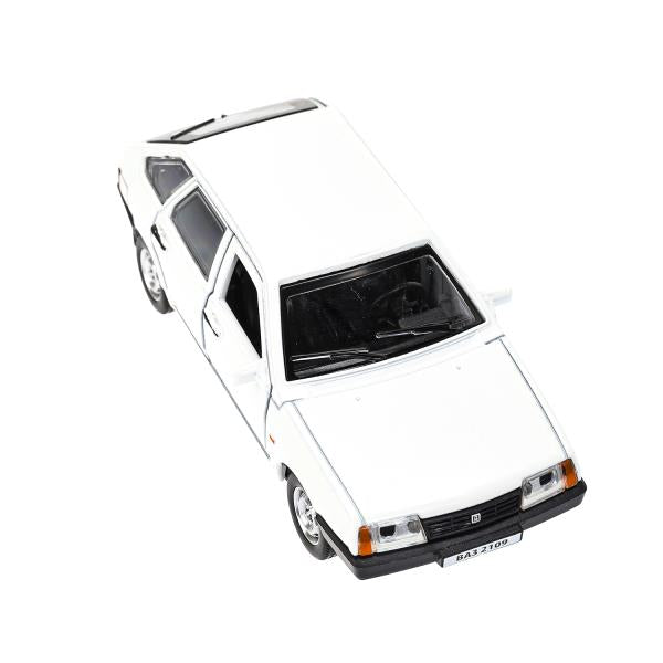 Машина металл Ваз-2109 "СПУТНИК" 12 см, двери, багажник, инер,белый, кор. Технопарк в кор.2*36шт