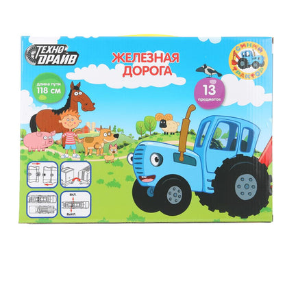 Железная дорога мультяшная СИНИЙ ТРАКТОР длина пути 118, кор.35*27*4см ТЕХНОДРАЙВ в кор.2*30шт