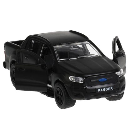 Машина металл FORD ranger ПИКАП, 12 см, .дв., баг., инерц., черый мат., кор. Технопарк в кор.2*24шт