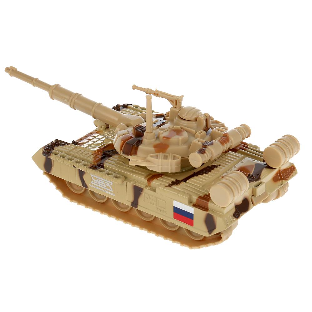 Машина металл танк T-90 размер 12см, инерц.механизм., подвиж. дет., в кор. Технопарк в кор.2*24шт