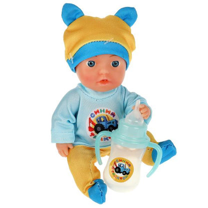 Пупс функц Синий ТРАКТОР 15см, пьет, пис, бутылочка, на блистере КАРАПУЗ в кор.72шт