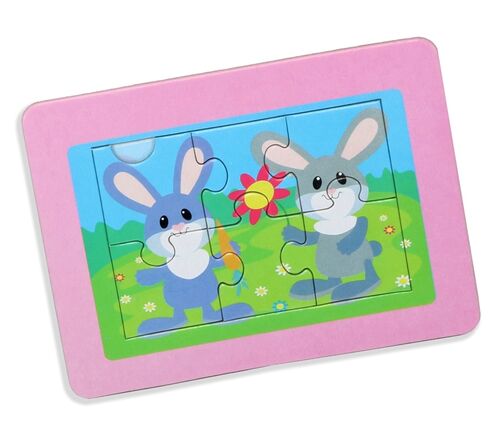 Пазл в рамке "Зайчата" 6 эл (14,5*10,5 см) (Мин.отгрузка от 10 шт)