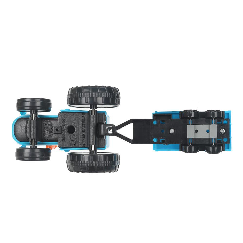 Машина металл СИНИЙ ТРАКТОР синий трактор с телегой 7,5 см, синий, кор. Технопарк в кор.2*36шт