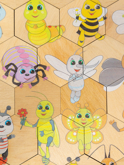 00784 Пазл деревянный. Занимательные соты. Букашки