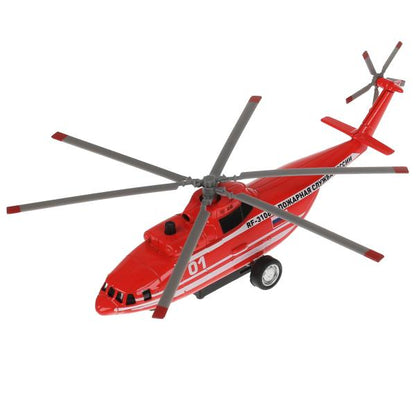 COPTER-20SLFIR-RDWH Модель металл свет-звук ВЕРТОЛЕТ ПОЖАРНЫЙ 20 см, люк, подвиж дет, кор. Технопарк