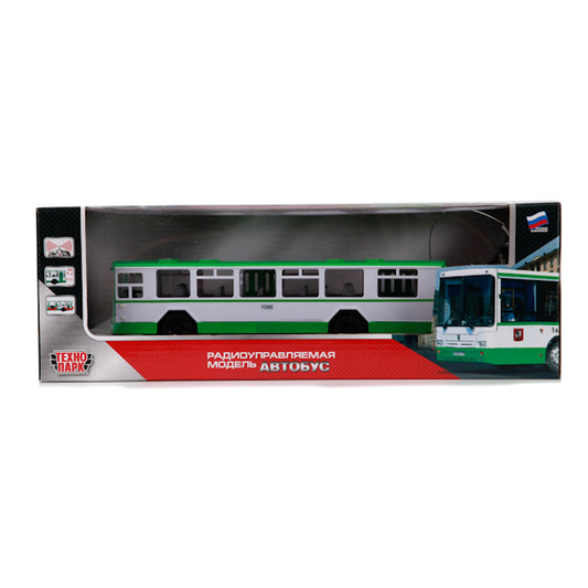 АВТОБУС "ТЕХНОПАРК" Р/У СВЕТ+ЗВУК, ОТКРЫВ. ДВЕРИ В РУСС. КОР. 24СМ в кор.2*12шт