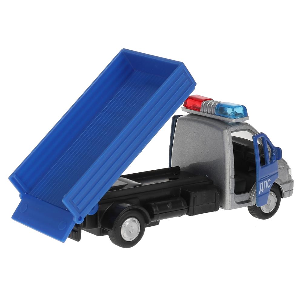 Машина металл ГАЗЕЛЬ 3302 САМОСВАЛ ПОЛИЦИЯ, 12 см, дв., баг., инерц., кор. Технопарк в кор.2*24шт