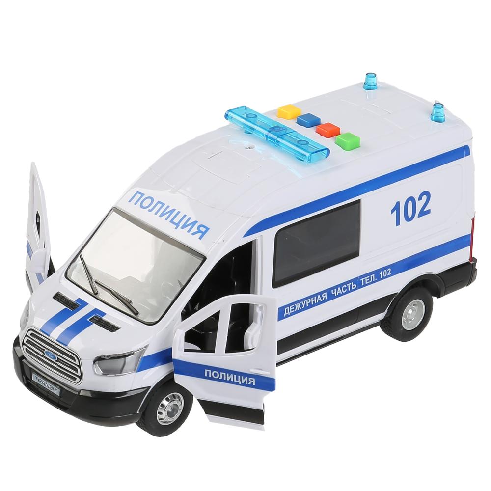 Машина пластик свет-звук FORD TRANSIT ПОЛИТИЯ 22,5 см, двери, 4 кнопки, кор. Технопарк в кор.2*18шт